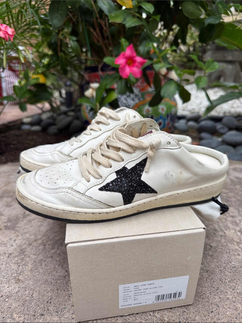 Golden Goose Ball Star Sabot Black glitter star 7/37